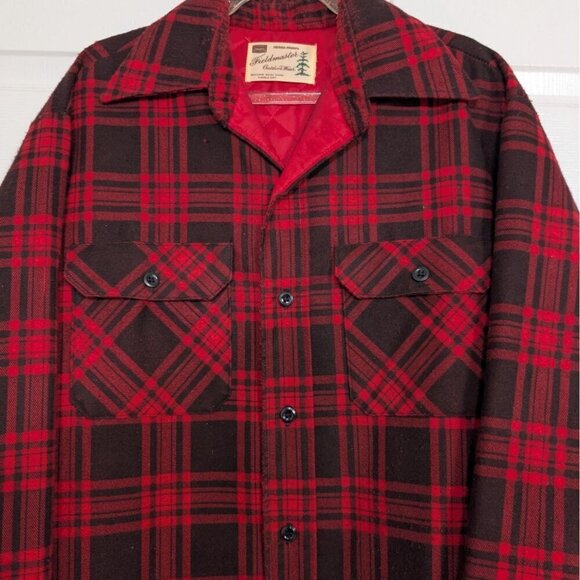 Vintage 70s Sears FieldMaster Plaid Shirt Mens Size Large Red Quilted Lining - Picture 2 of 13